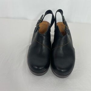 BOC Born Black Leather Clog Heels Womens 10M Slingback Platform Comfort Shoes